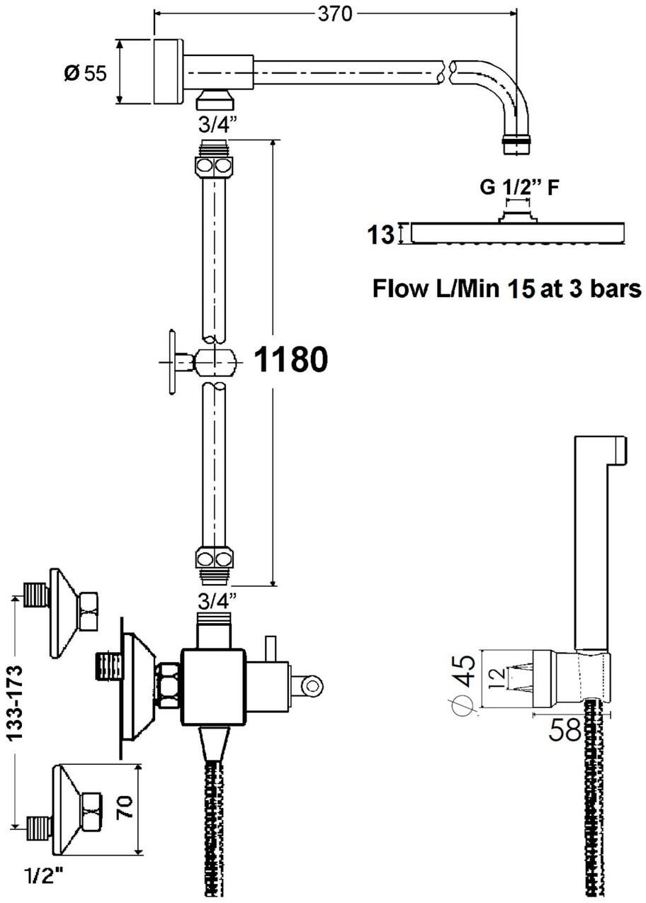 rvb Настенная душевая стойка с ручным душем Dynamic 4027.11.65 - Вид №1