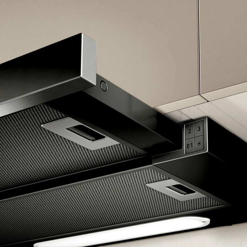ELITE 14 LUX BL/A/60-PRF0037991B Встраиваемые вытяжки / тип встраиваемая, 60 см, 650 куб.м., кнопочное управление, серый+черное стекло Elica  - Вид №1