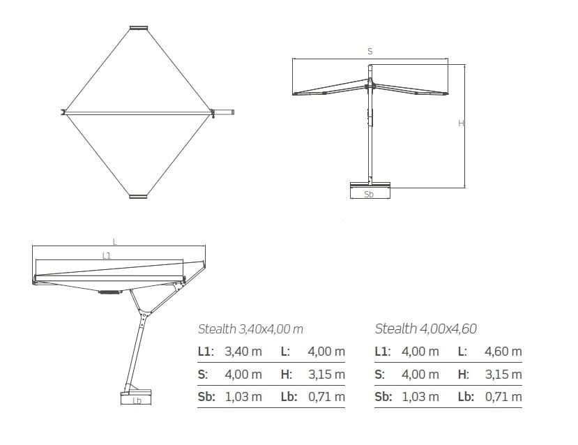 Зонтик с боковым полюсом с ручным или моторным открытием Mv Line тени ARCH-00141369 - Вид №1