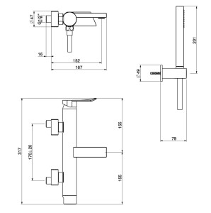 Настенный смеситель для ванны с ручным душем