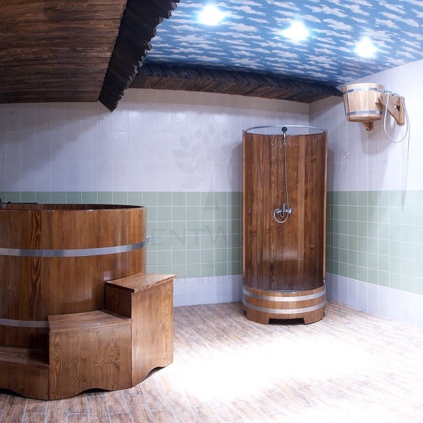 136 Душевая кабина с держателем для шторки (лиственница морёная премиум) Alyarus  - Вид №3