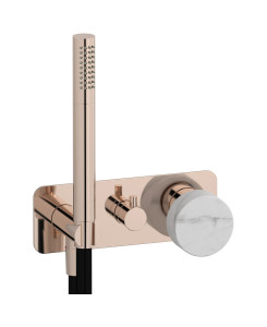 Внешние части встроенного в стену смесителя на 3 потребителя в комплекте с душевым гарнитуром. WE ARE IB mr314rs_1 Rose Gold Marmo
