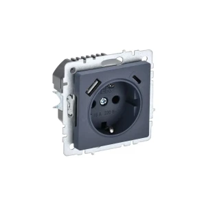 Розетка встраиваемая IEK Brite РЮш11-1-БрМ с USB с заземлением со шторками цвет маренго 89361845 STLM-2112157