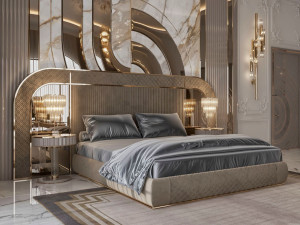 Двуспальная кровать с мягким изголовьем