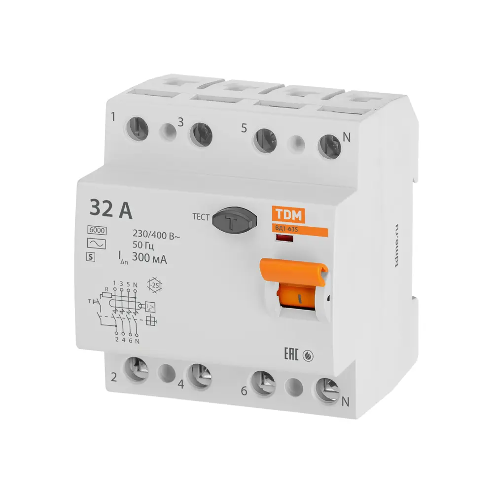 УЗО TDM Electric ВД1-63S 4Р 32 А 300 мА 6 кА AC STLM-2068046
