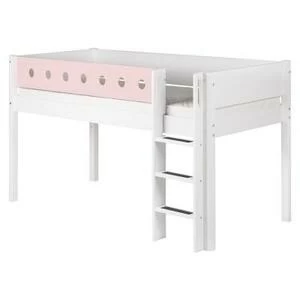 Кровать Flexa White с лестницей, 190 см, белая с розовым