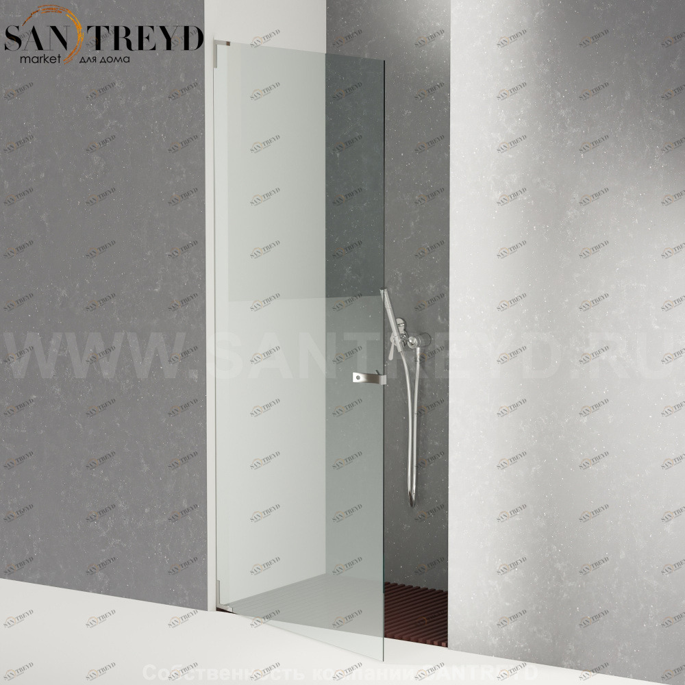 Душевое ограждение FLAT D подрезаемое, стеклянная нишевая с дверью прозрачная перегородка с поддоном из красного дуба. Размеры: длина от 68,2 до 100 см Agape DB10100MO