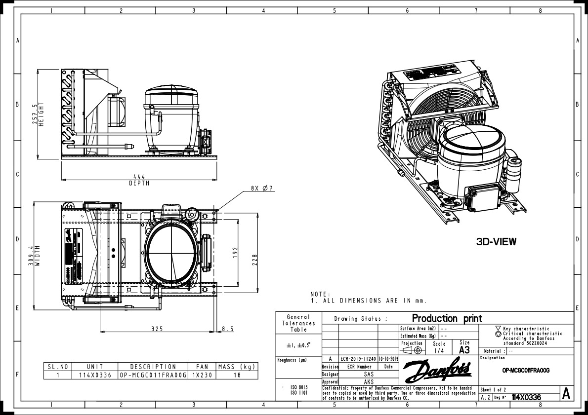 Danfoss OP-MCGC — компрессорно-конденсаторный агрегат OP-MCGC012SCA00G агрегат компр.-конд. 114X0340  - Вид №5