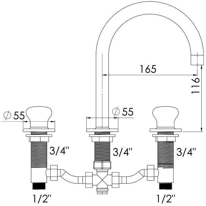 rvb Смеситель для раковины на 3 отверстия Deville 1955.--.45 - Вид №1