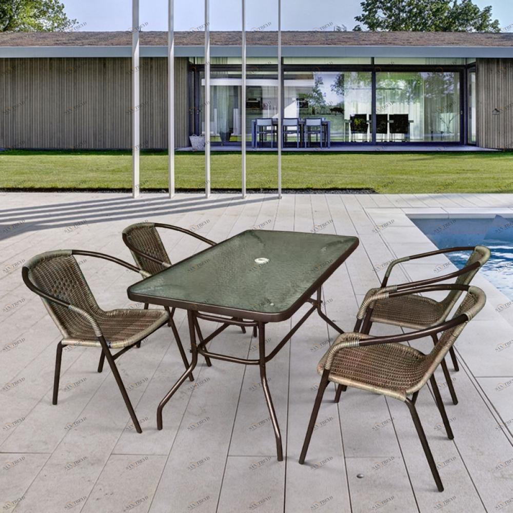 Мебель для дачи коричневая, стол и стулья на 4 персоны "Николь-3" AFINA  241106 Коричневый 