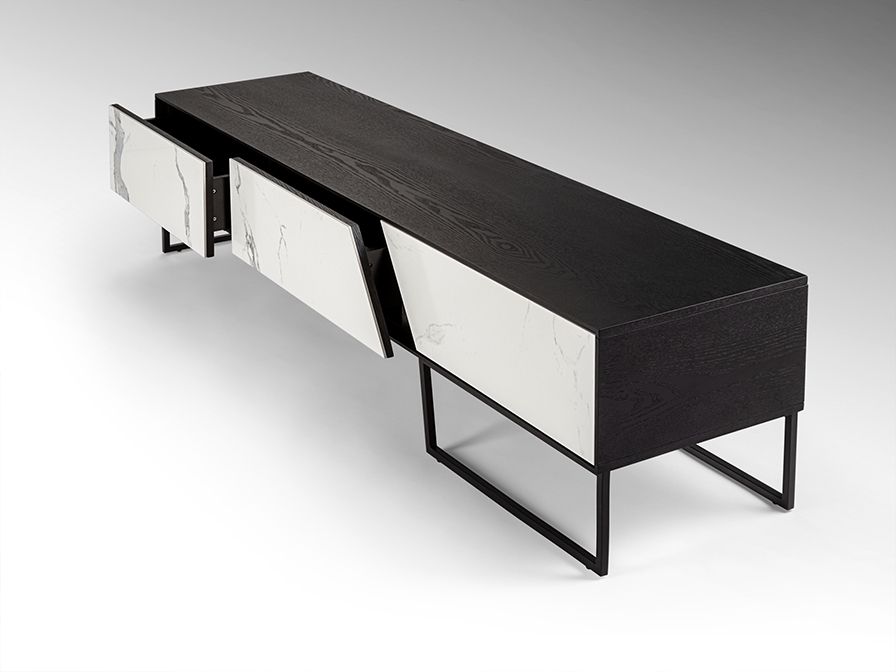 098755 Тумба под ТВ 3 ящика белый/черный Schuller Kerala