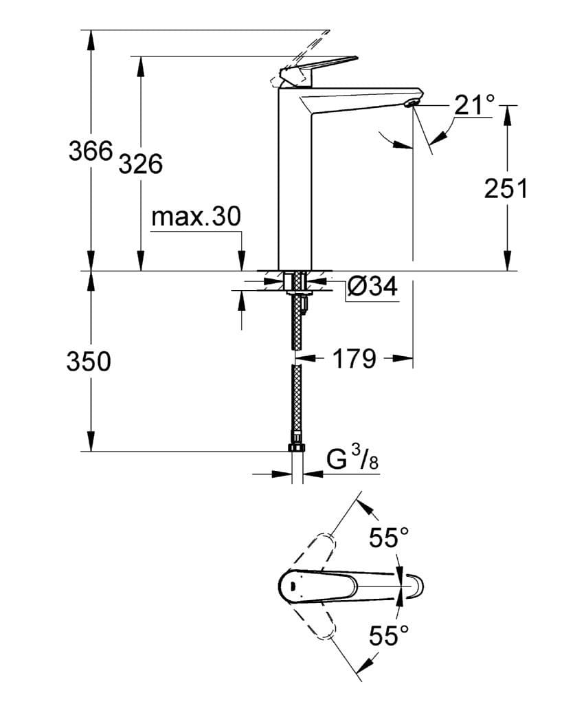 Смеситель для раковины с ограничителем расхода Grohe Eurodisc Cosmopolitan ARCH-00037165 - Вид №2