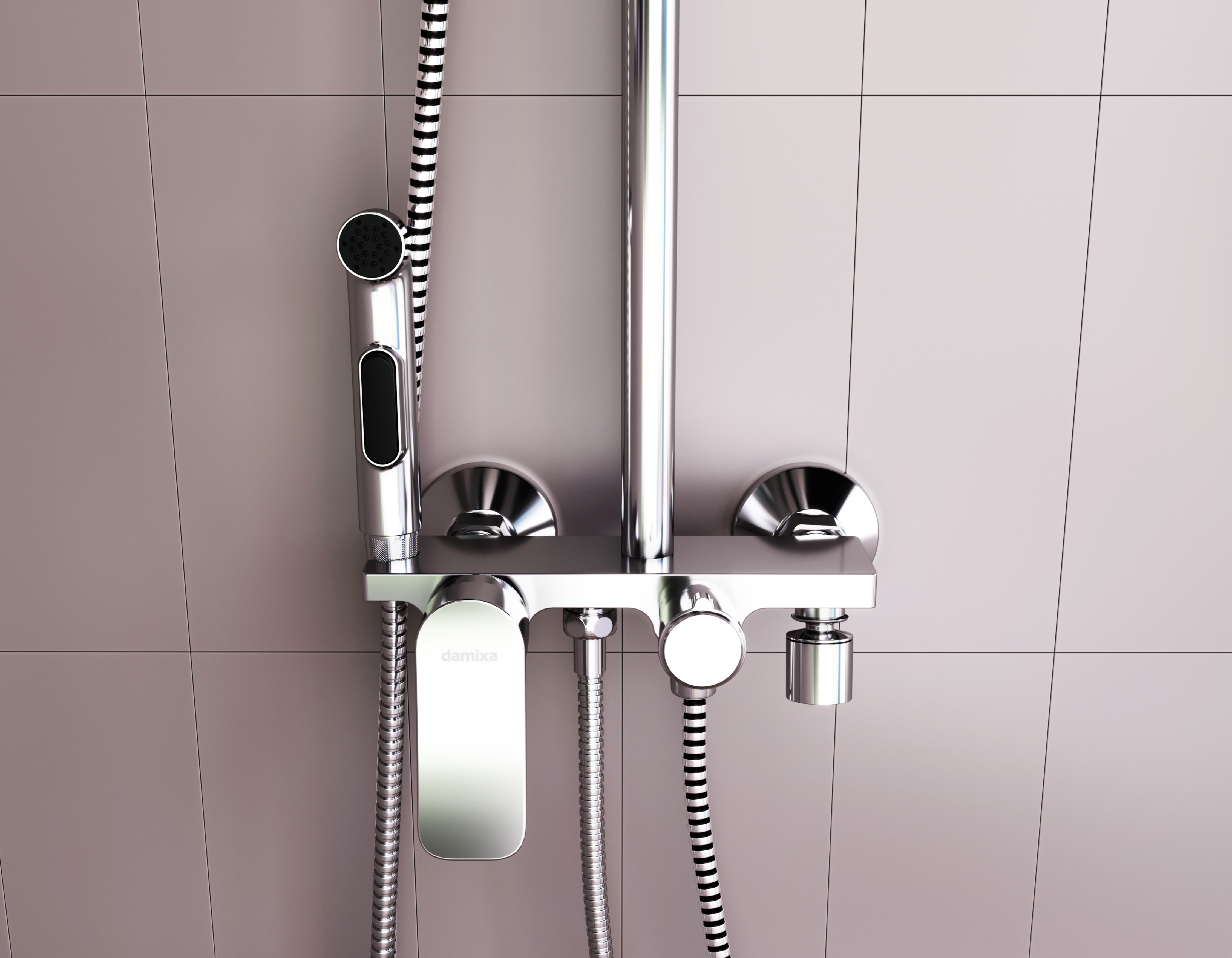 DX220910000 душевая система со смесителем-полкой: верхний душ 230мм ручной душ 120мм 1 реж Damixa Apollo - Вид №2