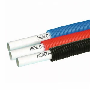 Труба металлопластиковая Henco 26x3 в красной гофре бухта 50м