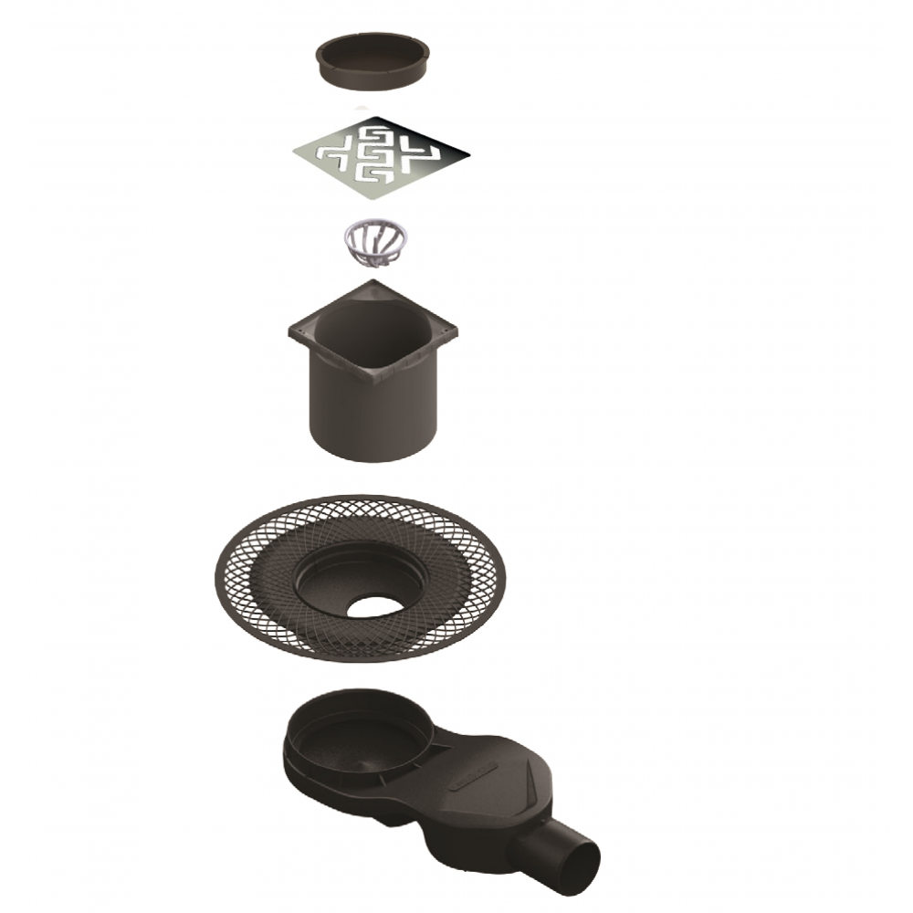 094160 BERGES Трап водосток PLATZ Antik 100х100, бронза, боковой выпуск S-сифон D50 H60  Berges PLATZ Antik  - Вид №3