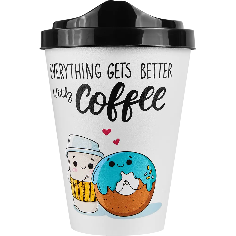 Стакан с крышкой Delinia Everything Gets Better With Coffee 420 мл пластик цвет белый STLM-2198327