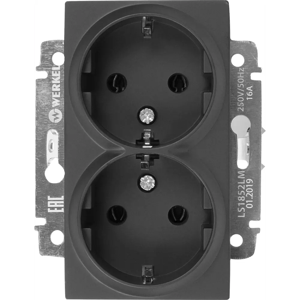 WERKEL Двойная розетка с заземлением для мощной техники, черная 82125399 Встраиваемые механизмы STLM-0019726