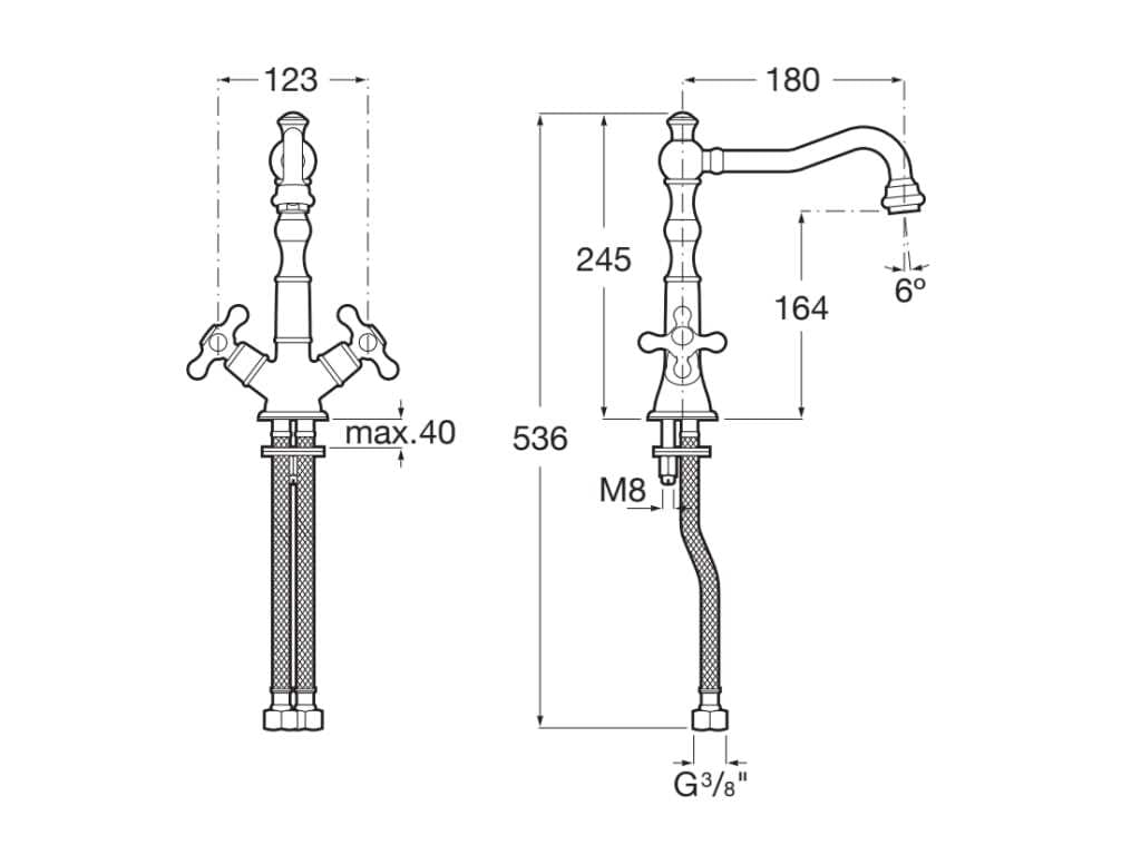 Хромированный латунный смеситель для раковины с раздельными розетками Roca Carmen ARCH-00085033 - Вид №2