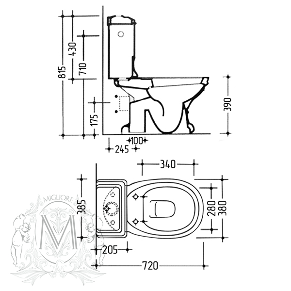 ML.GNT-25.802.BI/ML.GNT-25.848.BI/ML.MEC-29.148.DO Компакт унитаз с бачком Белый Migliore  Италия  - Вид №6