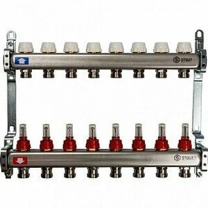 Коллектор из нержавеющей стали на 8 вых. с расходомерами STOUT