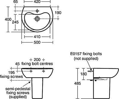 S269001 21 Splash Умывальник 50X40 см, без крепежа (рекомендуемый крепеж E015767) Ideal Standard CONTOUR - Вид №5