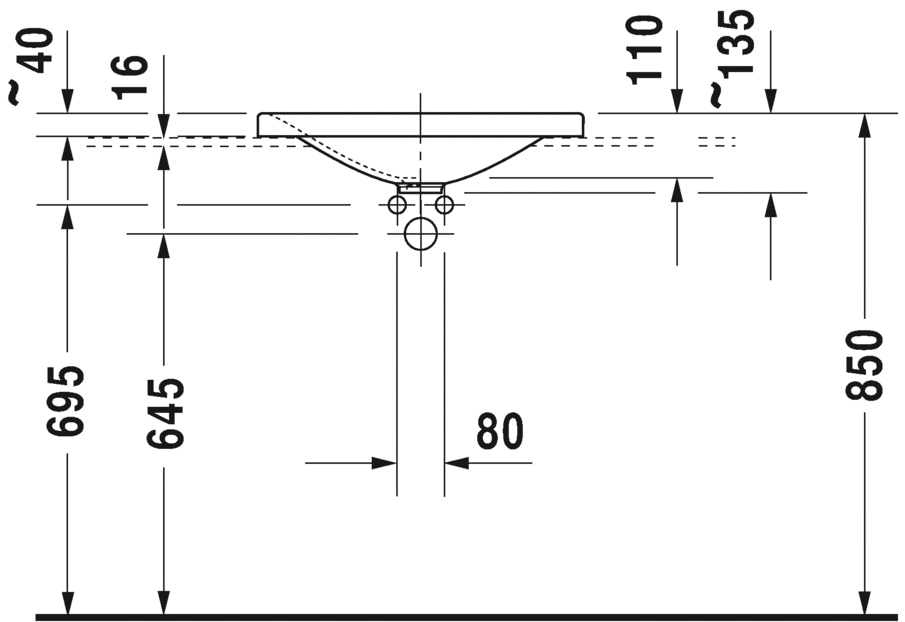 0377550000 Накладная раковина под столешницу  овальная Duravit P3 Comforts - Вид №2