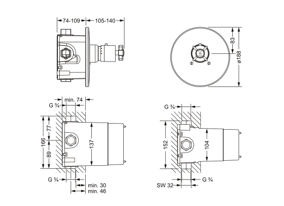Термостат для душа скрытого монтажа ¾" JOERGER Serie 1909 629.40.560.000 - Вид №1