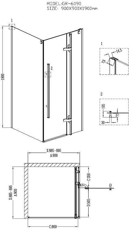 Душевое ограждение GROSSMAN GR-6090 Style 90*90*190 квадрат, дверь распашная - Вид №1