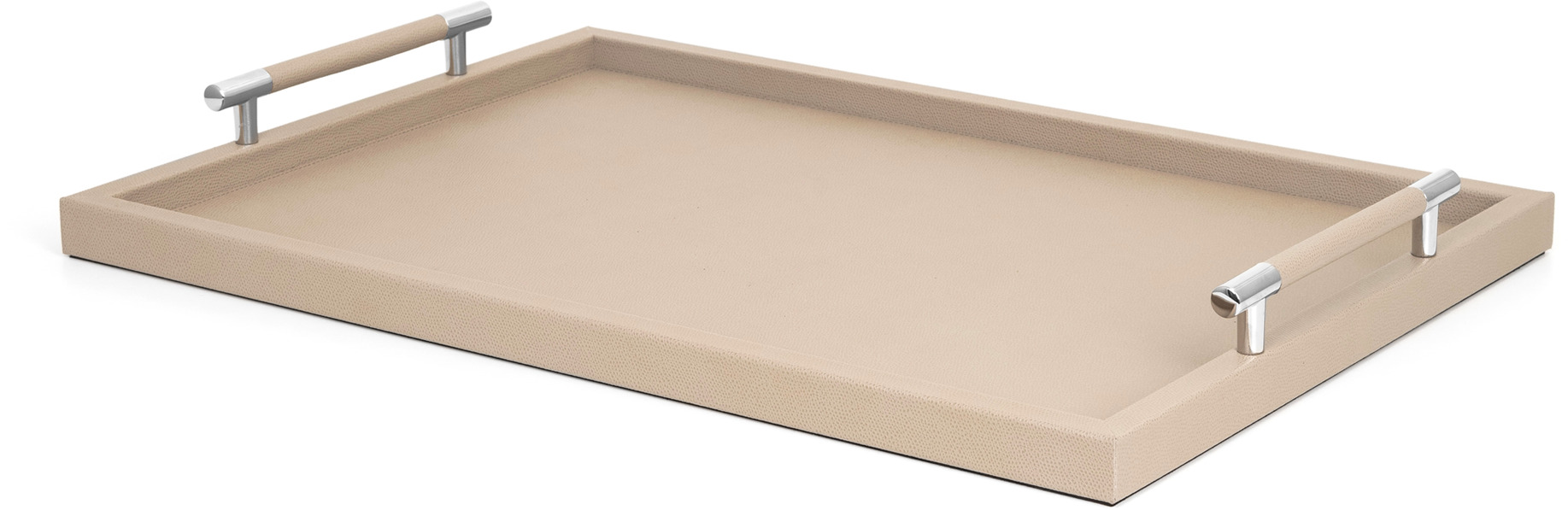 Поднос Дедало - 35,5X35,5 см/металл-хром/зернистая кожа_кремовый