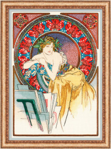 100/058 Набор для вышивания Девушка с мольбертом по мотивам произведения А.Мухи 28 х 40 см RIOLIS Premium