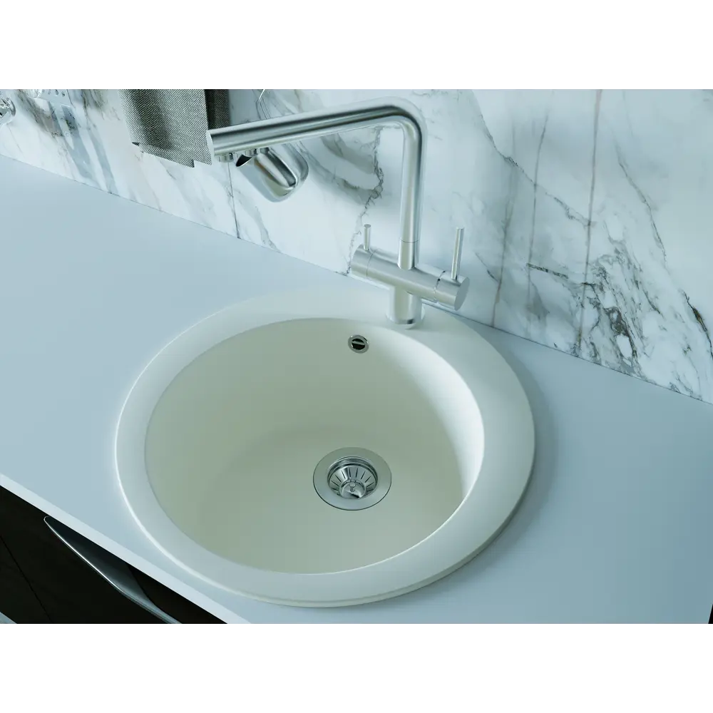 Кухонная мойка DELINIA круглая кварцевая 51×51 см цвет жасмин 82502615 STLM-0028827 - Вид №8