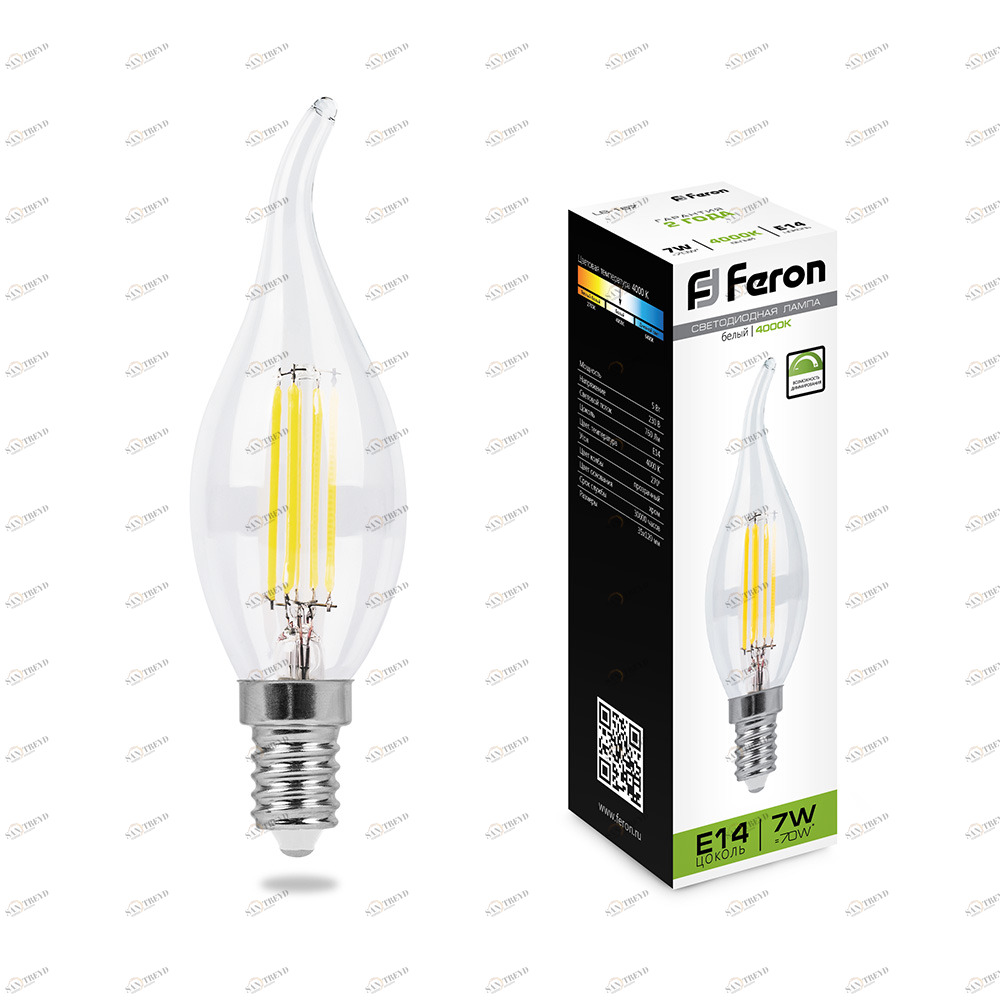 Лампа светодиодная диммируемая Feron "Свеча на ветру" E14 7W 4000K LB-167 25873 FERON  00-3956792 Прозрачный 