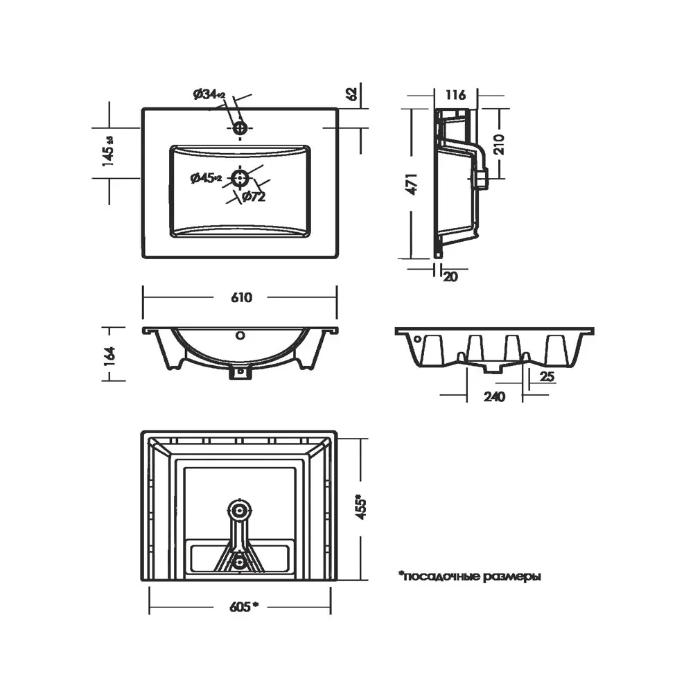 SANITA LUXE Квадро 60 — накладная раковина для тумбы Торонто 17215631 STLM-0007663 - Вид №8