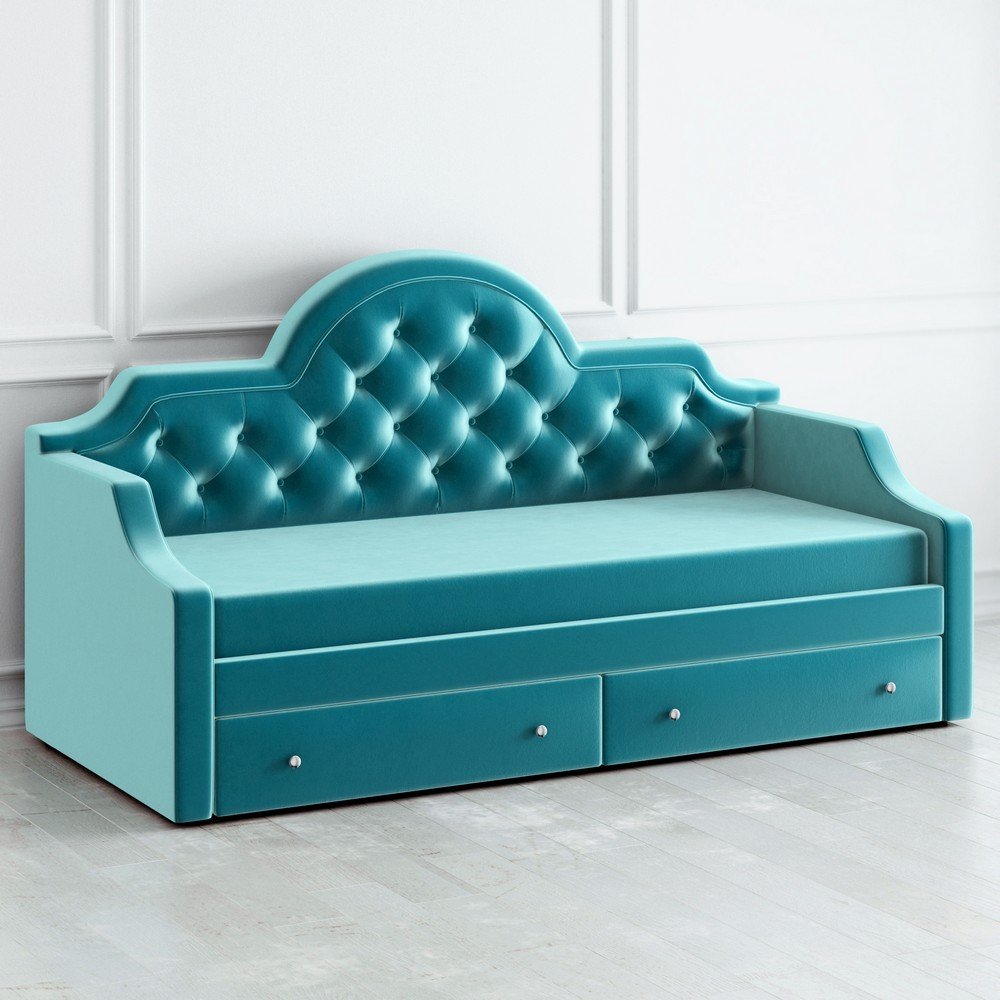 Диван-кровать детский с 2 выдвижными ящиками 90х190 см бирюзовый с каретной стяжкой DayBed KREIND DAYBED 00-3879981 Голубой Santreyd  - Вид №1