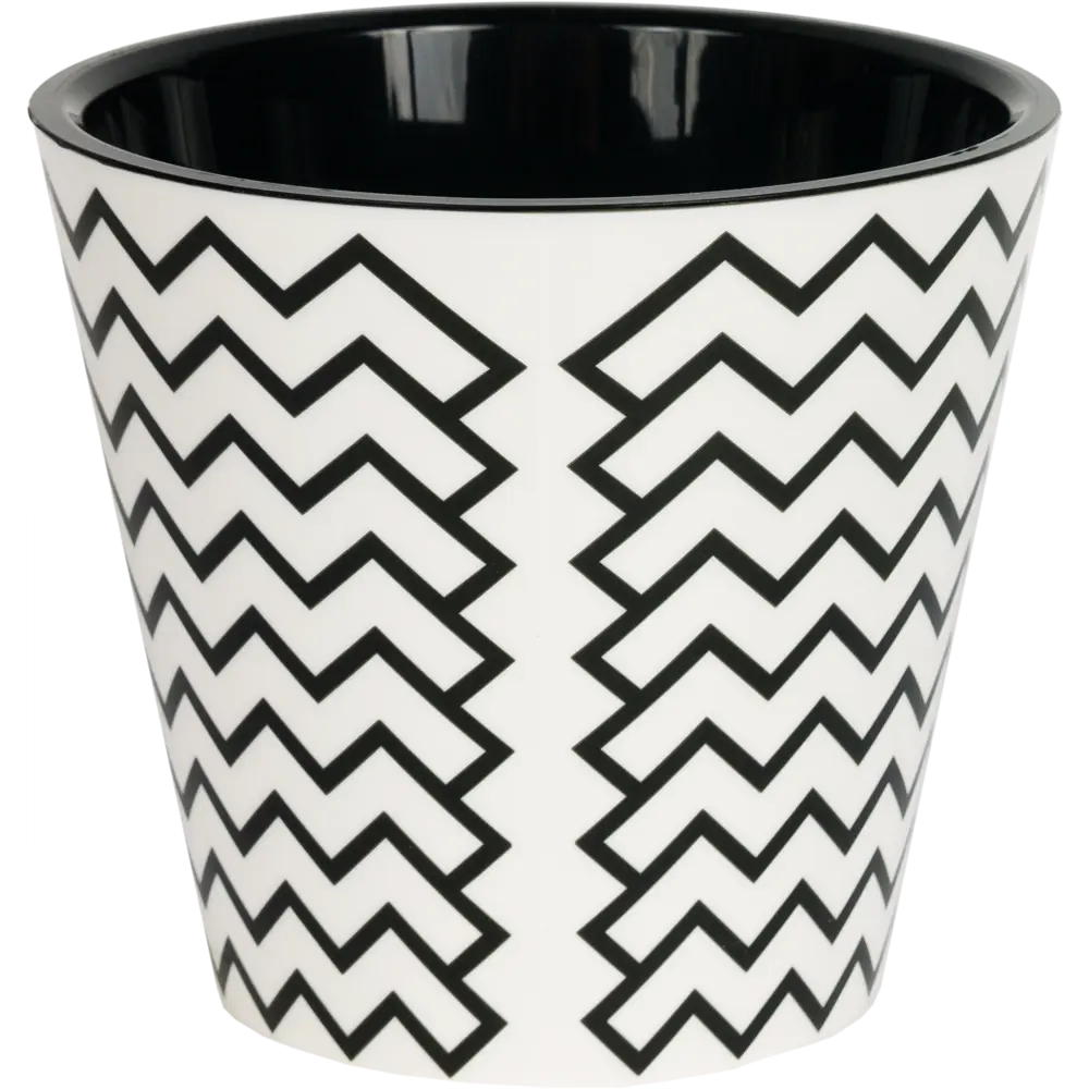 Горшок цветочный Ingreen Фиджи Зигзаг ø16 h14.5 см v1,6 л пластик чёрный/белый STLM-2125605 - Вид №2