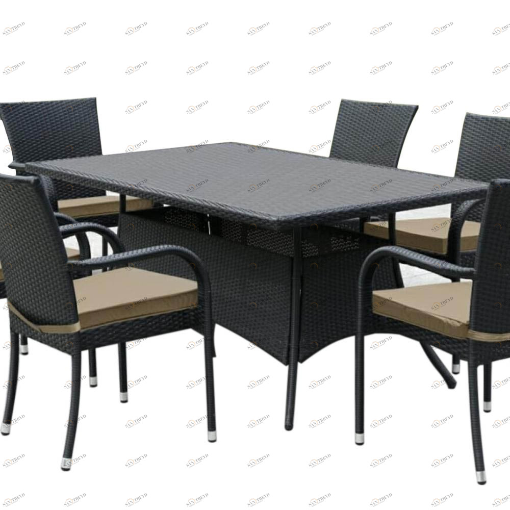 Обеденный стол из искусственного ротанга черный Afina Black AFINA  00-3881225 Черный 