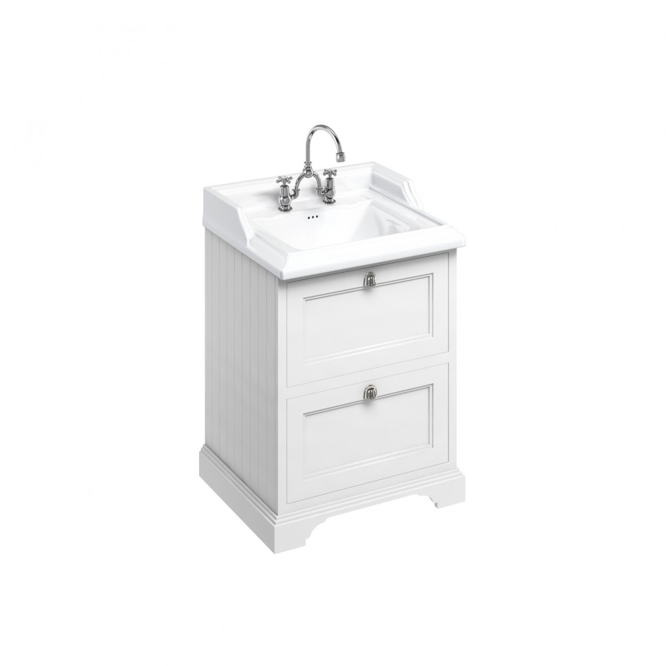 Тумба под раковину с двумя выдвижными ящиками, цвет белый [FF9W + B15 2TH] Classic Burlington FF9W, B15 2TH 670 x 580 x 930 - Вид №1
