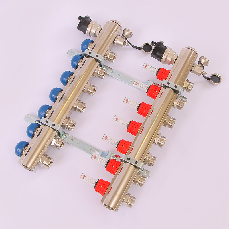 Коллекторная группа TOPWAY с термостатическими вентилями и расходомерами с резьбой под евроконус EMMETI 1"x3/4"ЕК 7 выходов 01298220 - Вид №1