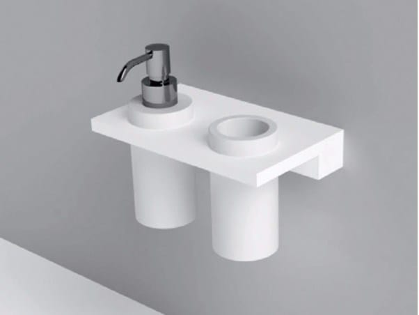 Полка со стаканом и дозатором из кориана Rexa уникальный ARCH-00152874