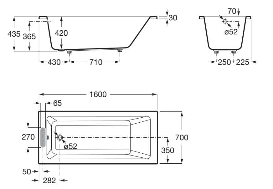 Утопленная акриловая прямоугольная ванна Roca VYTHOS 2485 / 2486 ARCH-00119064 - Вид №8