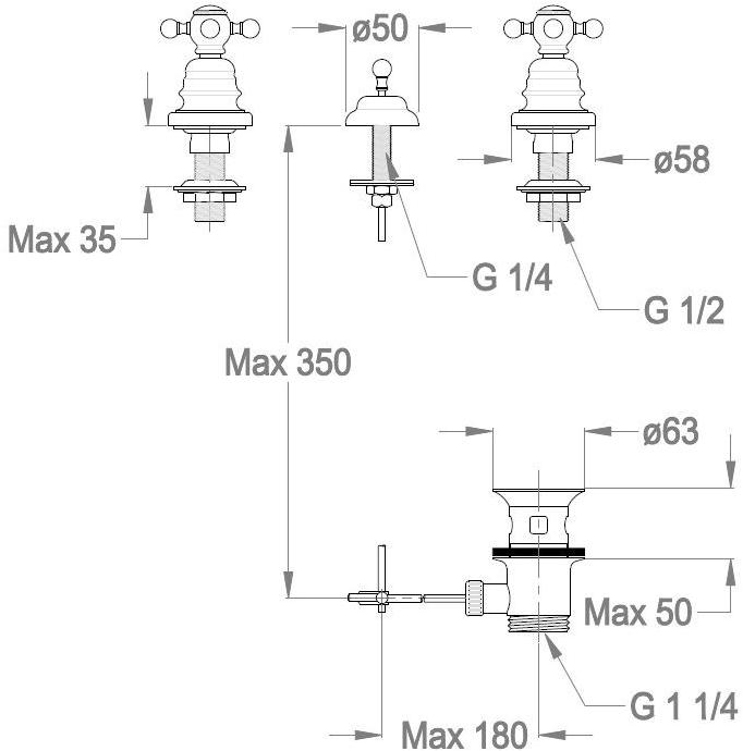 Fir Italia Смеситель для биде с 3 отверстиями Melrose 20 2020205 - Вид №1