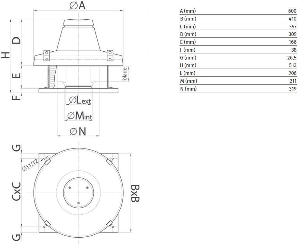 Vortice Центробежный крышный вентилятор для удаления горячего дыма Torrette tr-ed 15041 - Вид №1