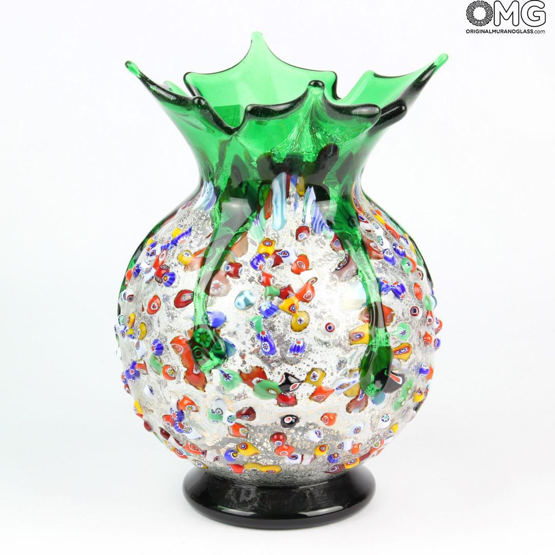 2159 ORIGINALMURANOGLASS Зелёная ваза Melody из муранского стекла 14 см  - Вид №1