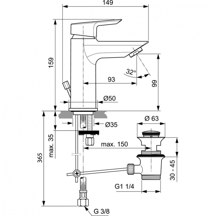 A6555AA Смеситель для раковины Ideal Standard TESI - Вид №2