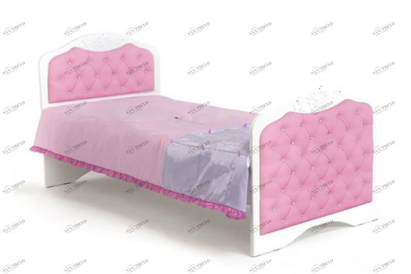 Кровать классика ABC-KING Princess №3 розовая кожа со стразами Сваровски (190*90) без ящика 4631147960580