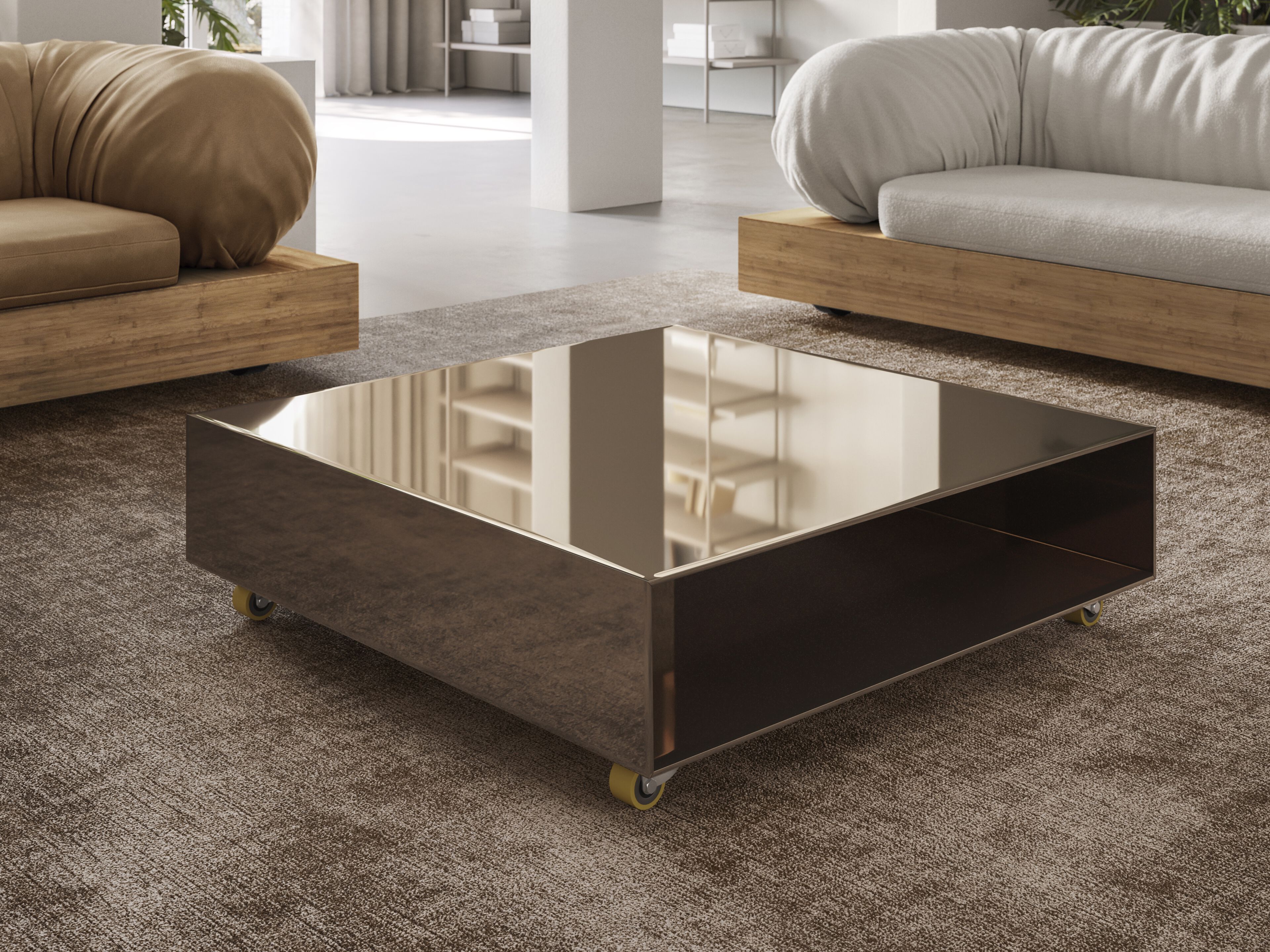 Стеклянный низкий квадратный журнальный столик с колесами Natuzzi Italia PATIO ARCH-00110550 - Вид №3