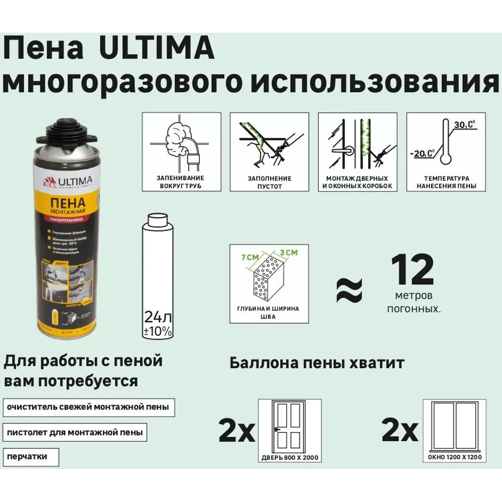Пена монтажная пистолетная Ultima Gun всесезонная 500 мл 82378244 STLM-2131711  - Вид №3