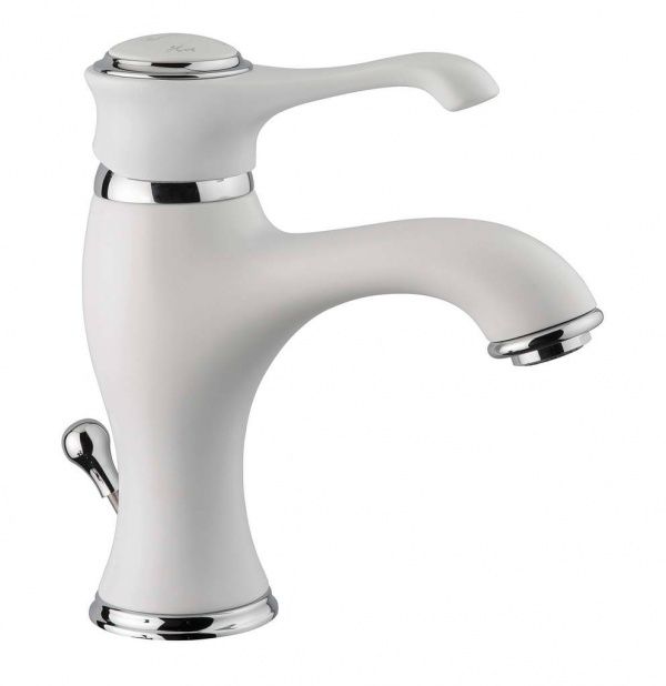6003BIO Смеситель Tiffany с донным клапаном для раковины, цвет белый матовый-хром EMMEVI