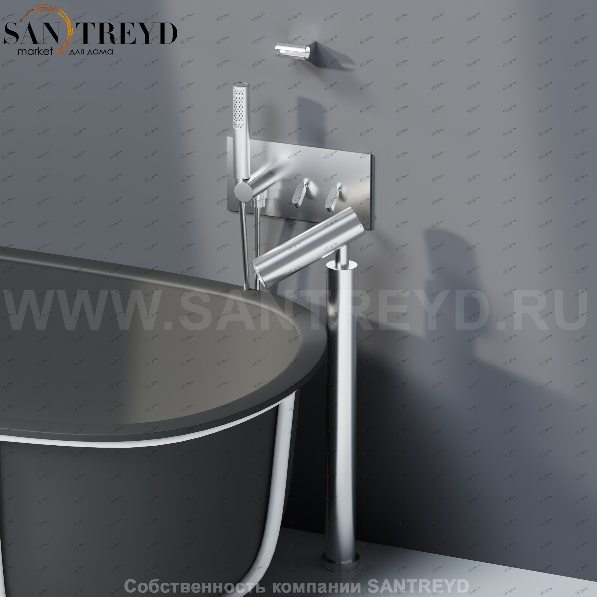 Agape SQUARE Смеситель для ванны хромированный матовый ARUB0935NLSP