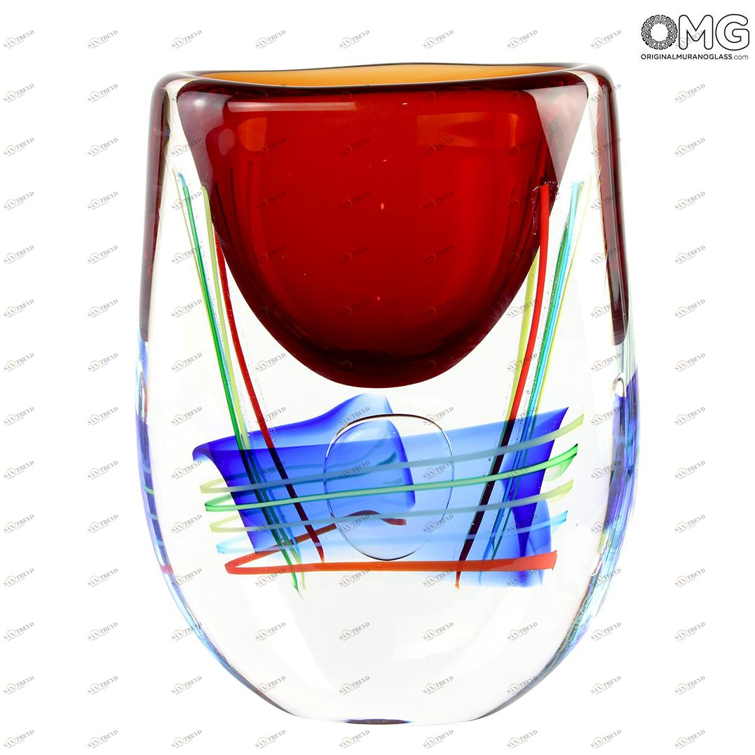 4508 ORIGINALMURANOGLASS Ваза Мыльный пузырь - сине-красная - соммерсо - муранское стекло OMG 12 см 